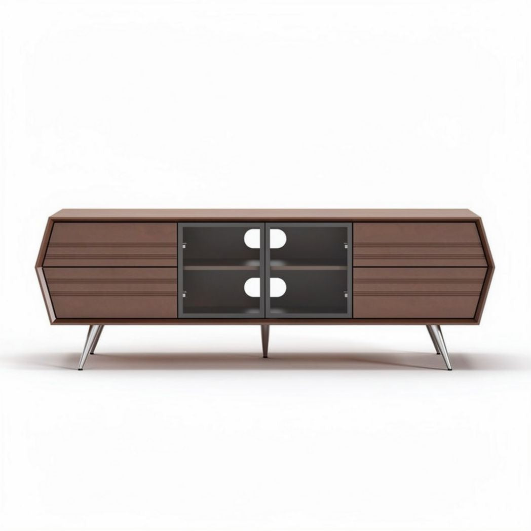 Mobiletto TV in legno marrone con ante in vetro 150 x 40 x 50cm