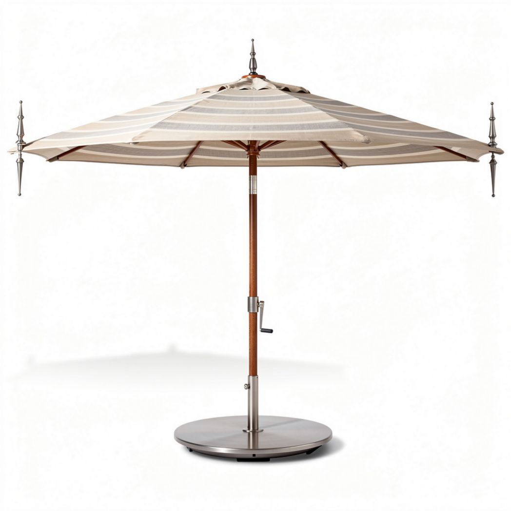 Ombrellone regolabile con struttura in legno e tessuto a righe 200 x 200 x 250cm