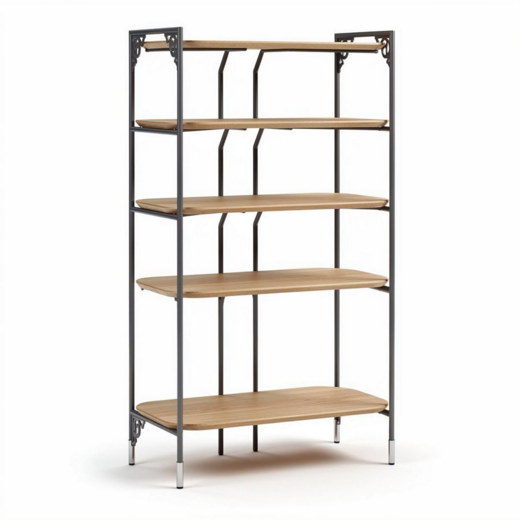 Scaffale in metallo nero con ripiani in legno 120 x 50 x 180cm