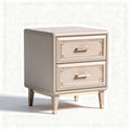 Comodino in legno con due cassetti finitura beige e dettagli dorati 40 x 40 x 50cm