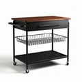 Carrello da cucina con piano in legno e struttura metallica nera 90 x 60 x 90cm