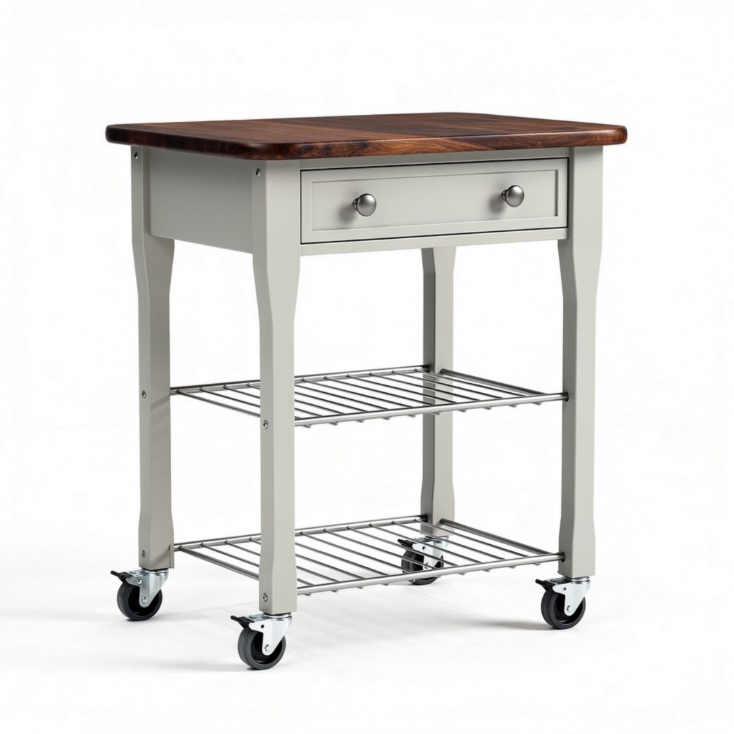 Carrello da cucina con piano in legno e struttura in metallo 70 x 50 x 90cm