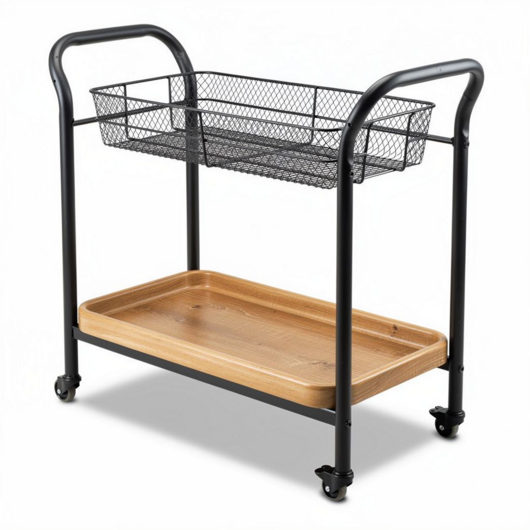Carrello da cucina in legno e metallo con ripiano in rete 60 x 40 x 85cm