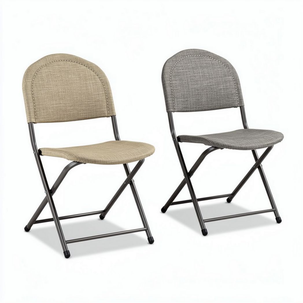 Sedia pieghevole in tessuto grigio e beige con struttura metallica 40 x 50 x 90cm