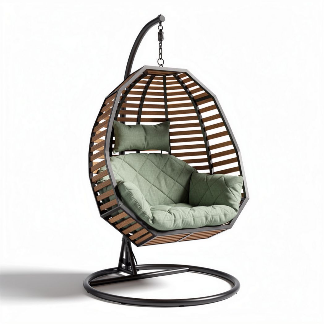 Poltrona sospesa in rattan con cuscino verde dimensioni 100 x 75 x 120cm