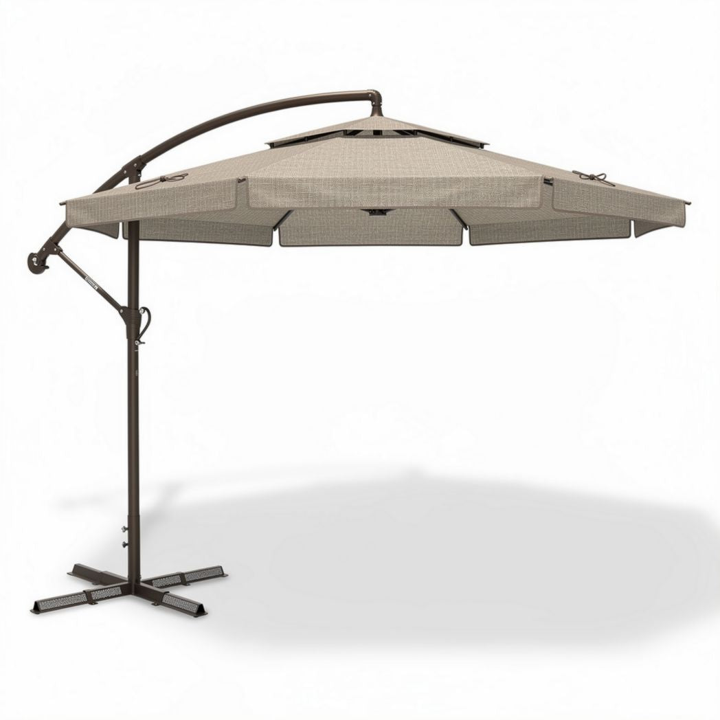 ombrellone da giardino con struttura in alluminio color marrone e telo beige 250 x 250 x 250cm