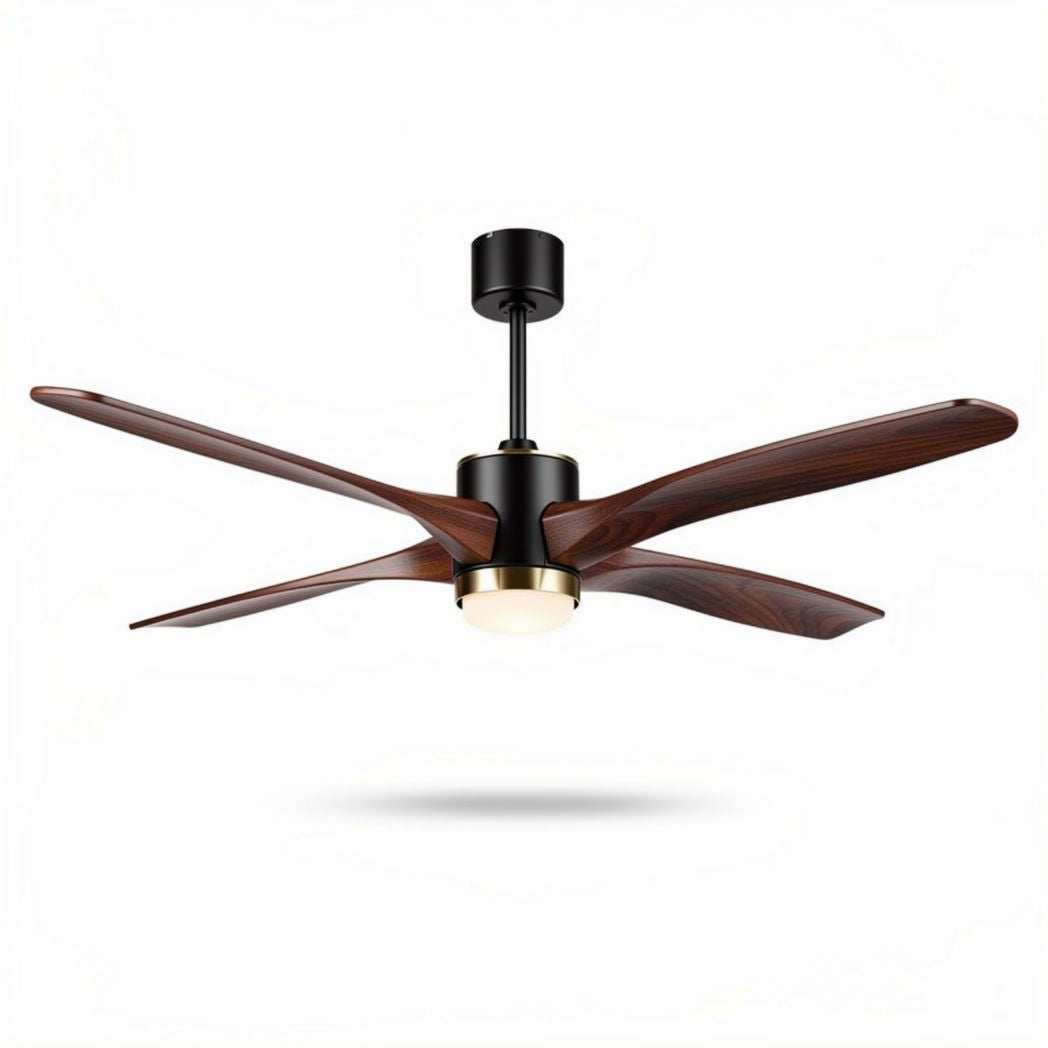 Ventilatore da soffitto in legno scuro 120 x 120 x 40cm con luce integrata