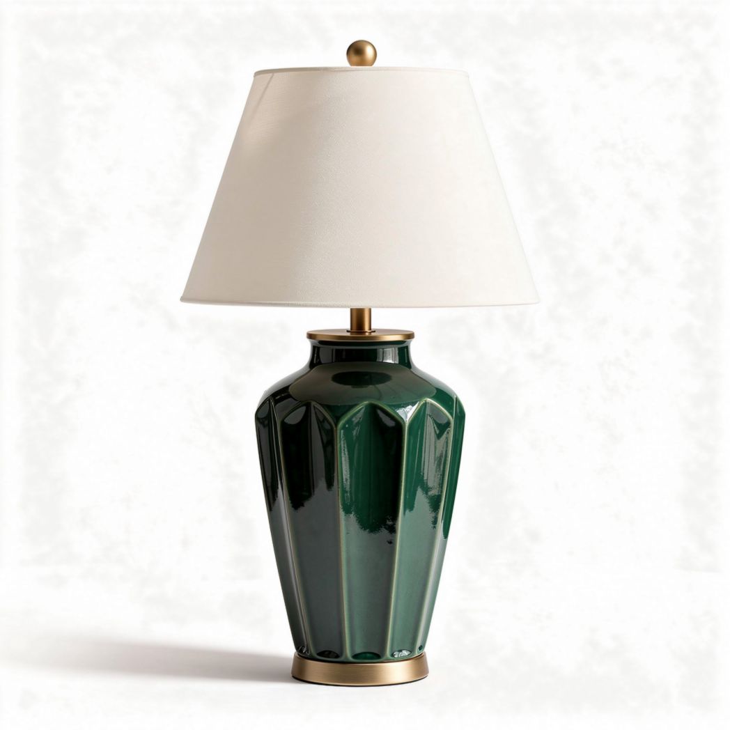Lampada in ceramica verde con paralume bianco 30 x 30 x 60cm
